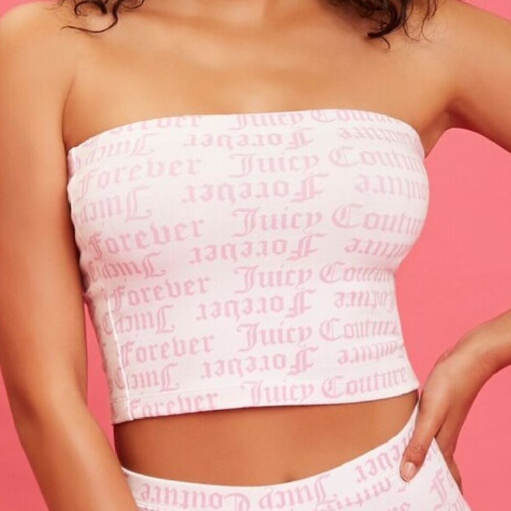 Forever 21 x Juicy Couture Pink White Graphic Tube Top